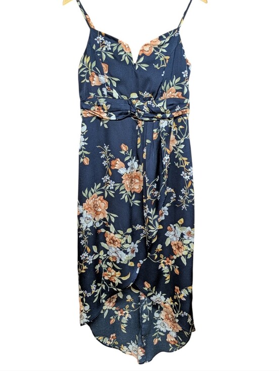 Lulus Dresses & Skirts - Lulu's My Favorite Day Navy Blue Floral Print Tulip Skirt Midi Dress Size Large